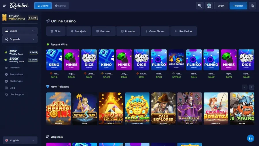 Rainbet: catálogo de juegos (escritorio)