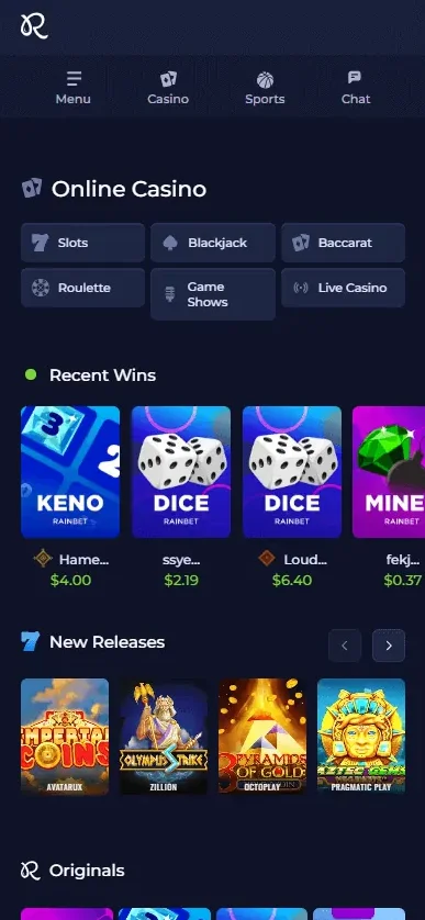 Rainbet: catálogo de juegos (versión móvil)