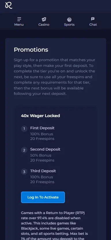 Rainbet: promociones (versión móvil)